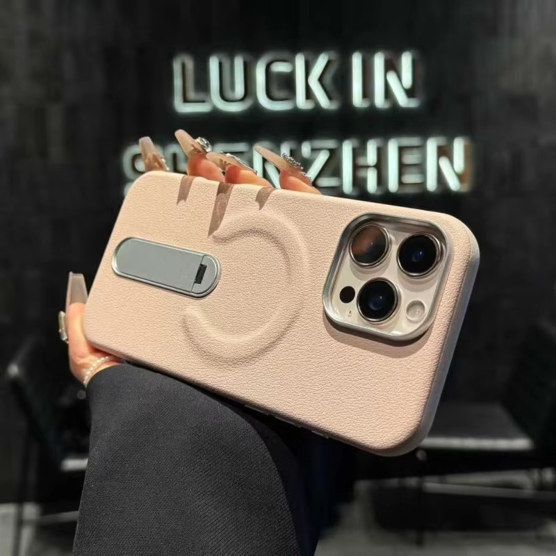 Luxury Leather MagSafe Case with Ring Kickstand for iPhone