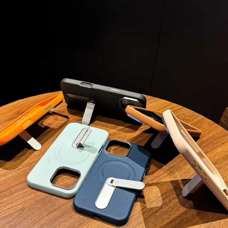 Luxury Leather MagSafe Case with Ring Kickstand for iPhone